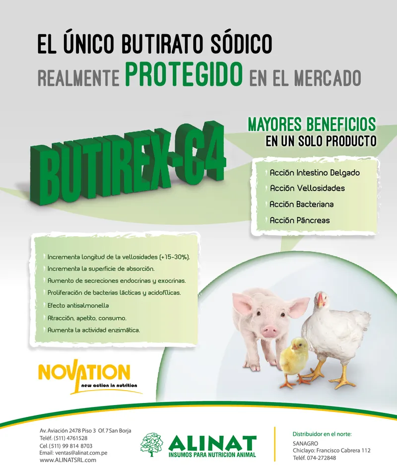 Aviso de Butirex C4 en la revista Actualidad Avipecuaria, edición 56, 2016